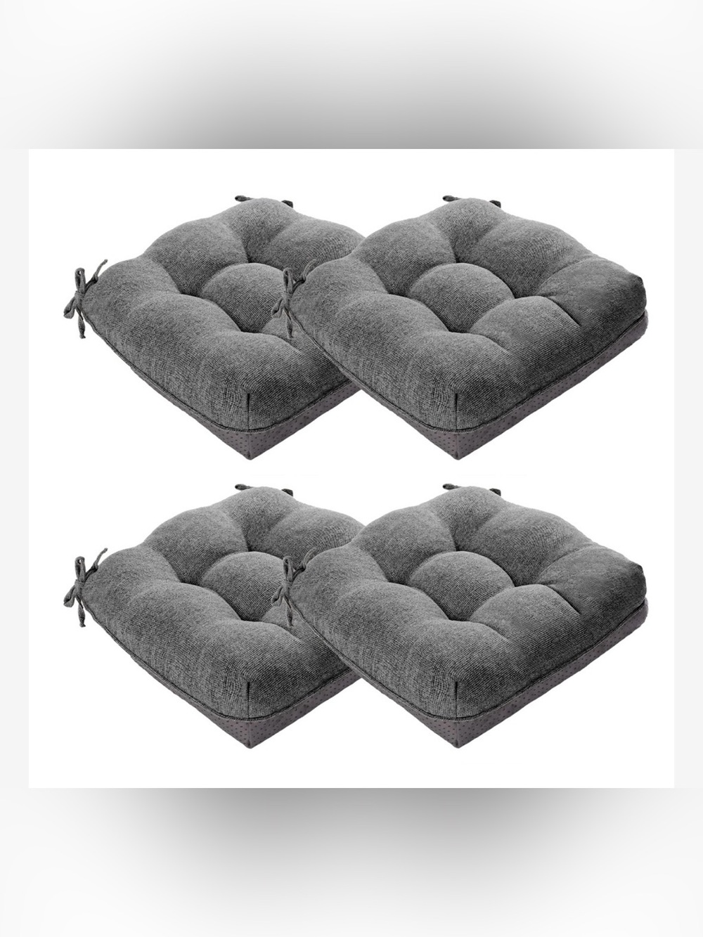 Gray Tufted Chair Cushions (15.5x15.5x4”) 4-Pack